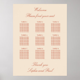 Terracotta Script 9 Table Wedding Seating Poster