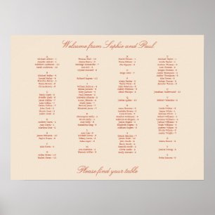 Terracotta Script Alphabetical Seating Poster