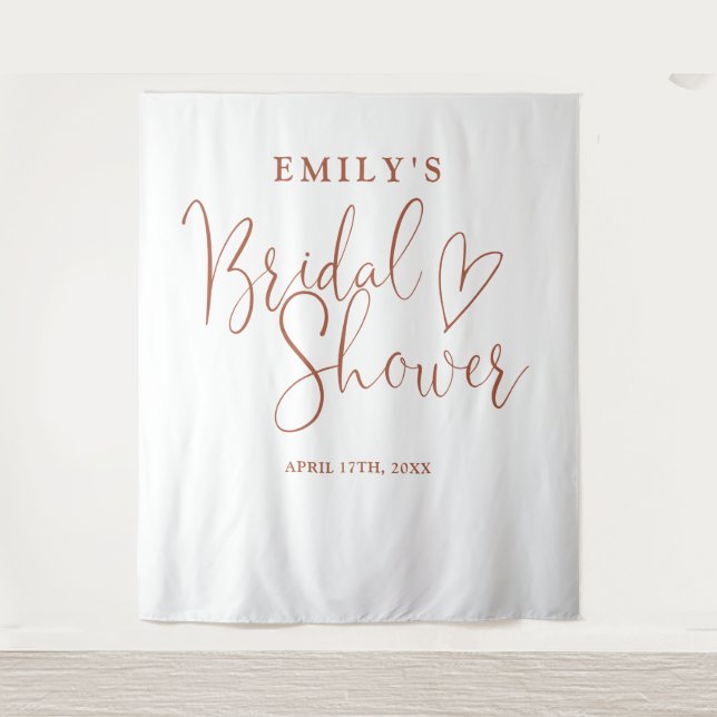 Terracotta Script Bridal Shower Photo Backdrop Tapestry (Front)