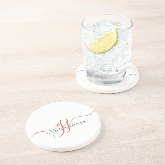 Terracotta Script Initials Monogram Minimalist  Coaster (Side)