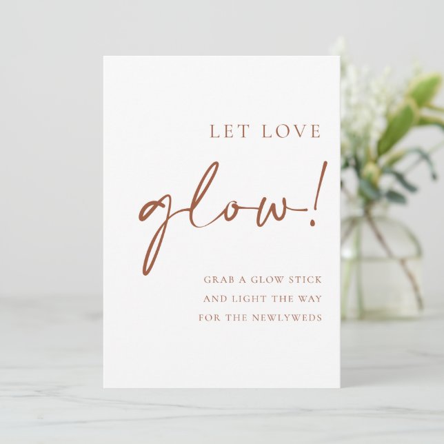Terracotta Script Let Love Glow Wedding Sign Menu (Standing Front)