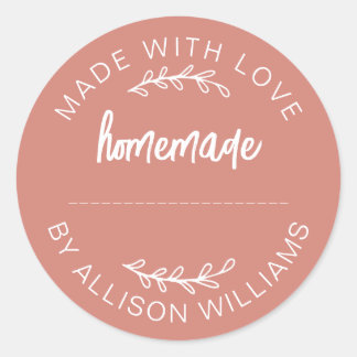 Terracotta Script Made With Love Homemade Food Jar Classic Round Sticker
