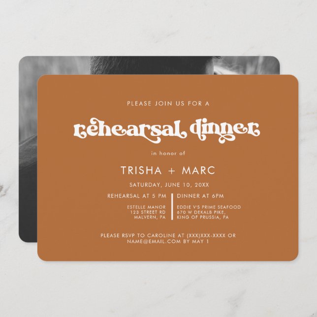 Terracotta Script Photo Engagement Party Invitation (Front/Back)