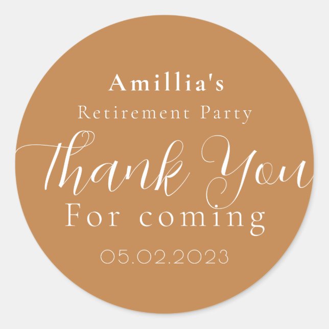 Terracotta Script Retirement Thank You Favour  Classic Round Sticker (Front)