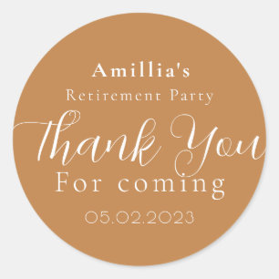 Terracotta Script Retirement Thank You Favour  Classic Round Sticker