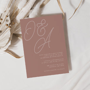 Terracotta Script Watermark Monogram Wedding Invitation