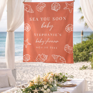 Terracotta Sea You Soon Beach Baby Shower Backdrop Tapestry