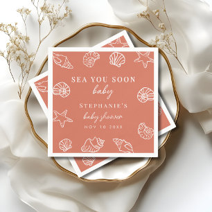 Terracotta Sea You Soon Coastal Beach Baby Shower Napkin
