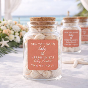 Terracotta Sea You Soon Thank You Baby Shower Square Sticker