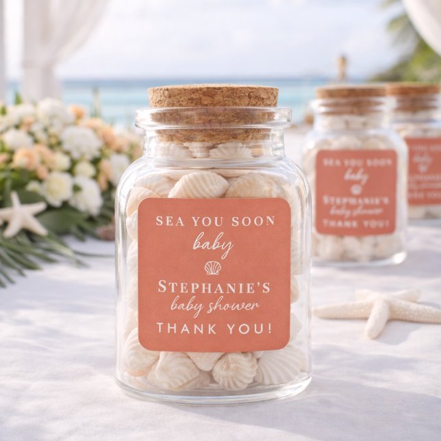 Terracotta Sea You Soon Thank You Baby Shower Square Sticker (Creator Uploaded)