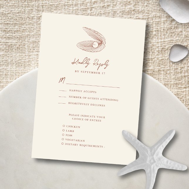 Terracotta Seashell Beach Destination Wedding RSVP Card (Creator Uploaded)