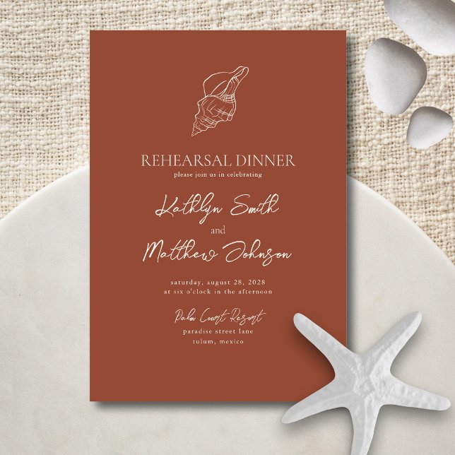 Terracotta Seashell Beach Ocean Rehearsal Dinner Invitation (Creator Uploaded)