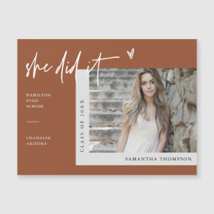 Terracotta She Did It Graduation Photo Magnet