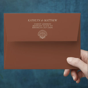 Terracotta Shell Beach Ocean Destination Wedding Envelope