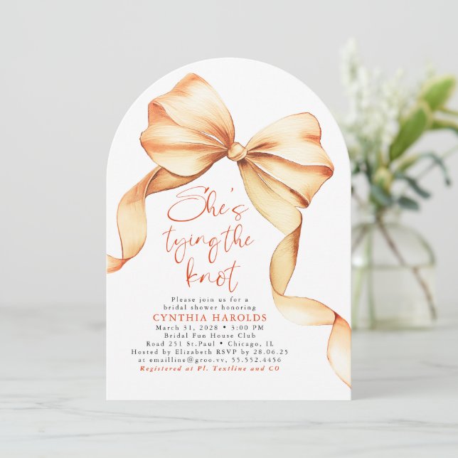 Terracotta Shes Tying the Knot Bridal Shower Photo Invitation (Standing Front)