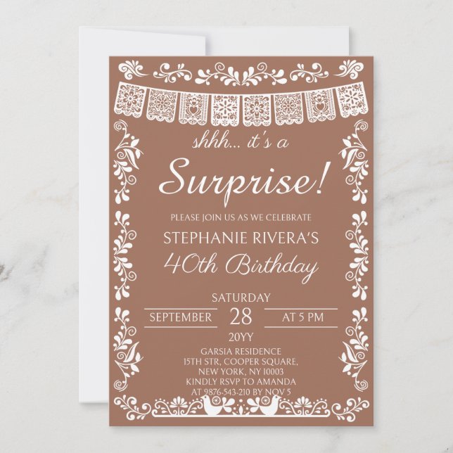 Terracotta Shhh It's a Surprise 40th Birthday Invitation (Front)