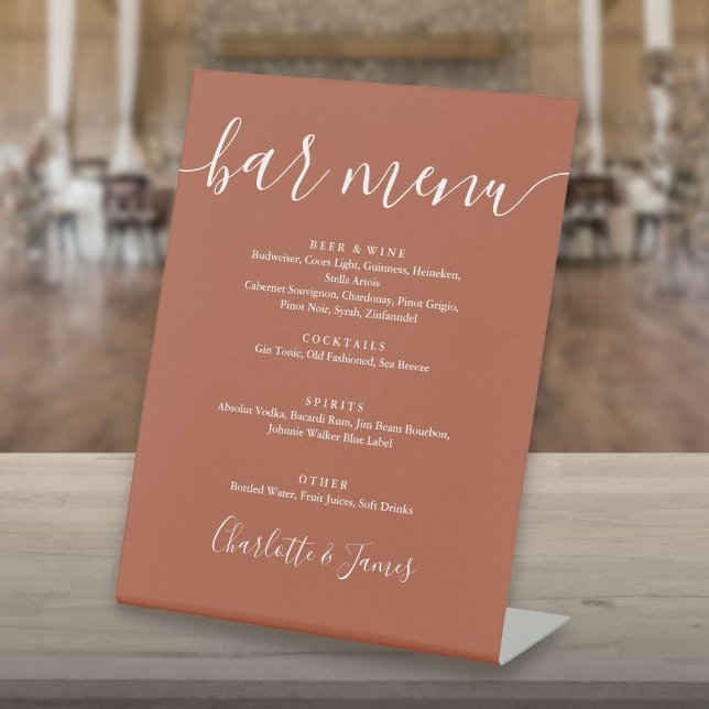 Terracotta Signature Script Wedding Bar Menu Pedestal Sign (Terracotta Signature Script Wedding Bar Menu Pedestal Sign)
