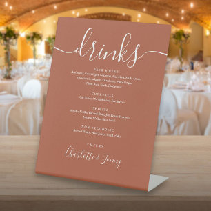 Terracotta Signature Script Wedding Drinks Menu Pedestal Sign