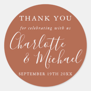 Terracotta Signature Wedding Favour Thank You Classic Round Sticker