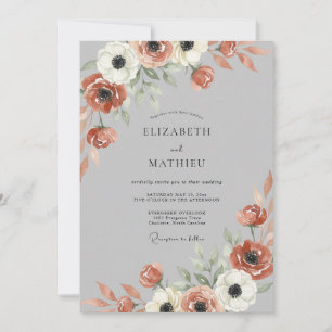 Terracotta Silver Anemone Wedding Invitation