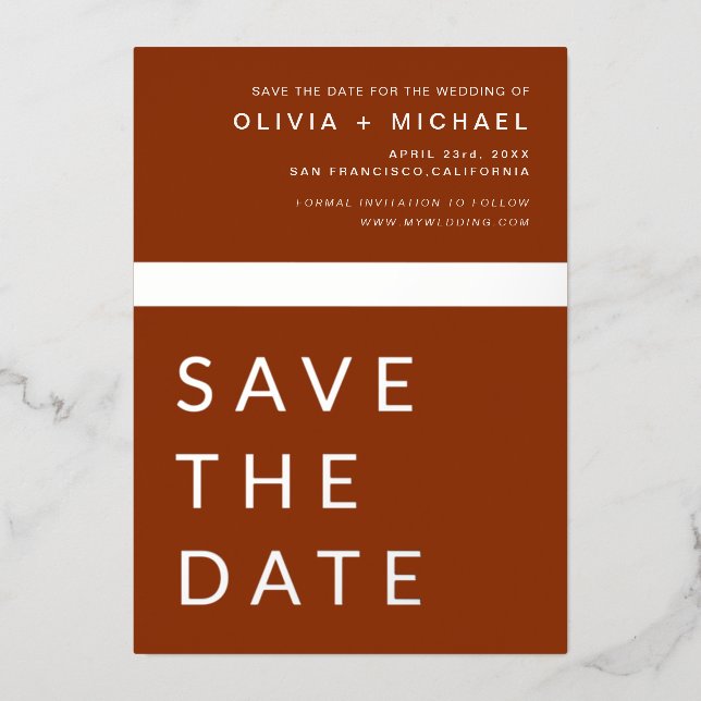 Terracotta Silver Save the Date Elegant  (Front)