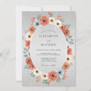 Terracotta Silver Wreath Wedding Invitation