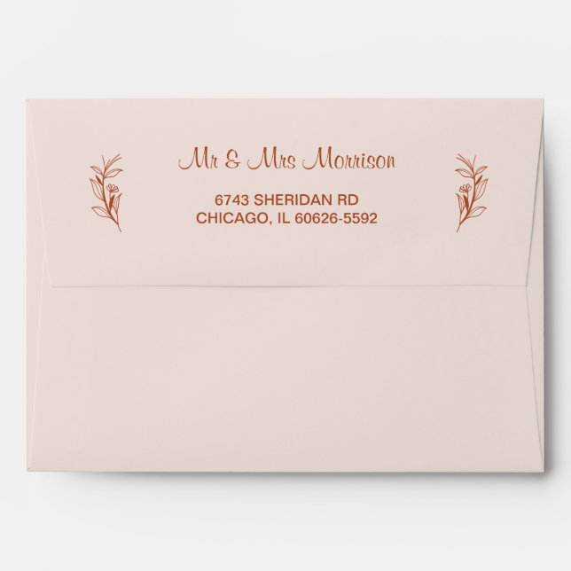 Terracotta Simple Boho Floral Wedding  Envelope (Back (Top Flap))