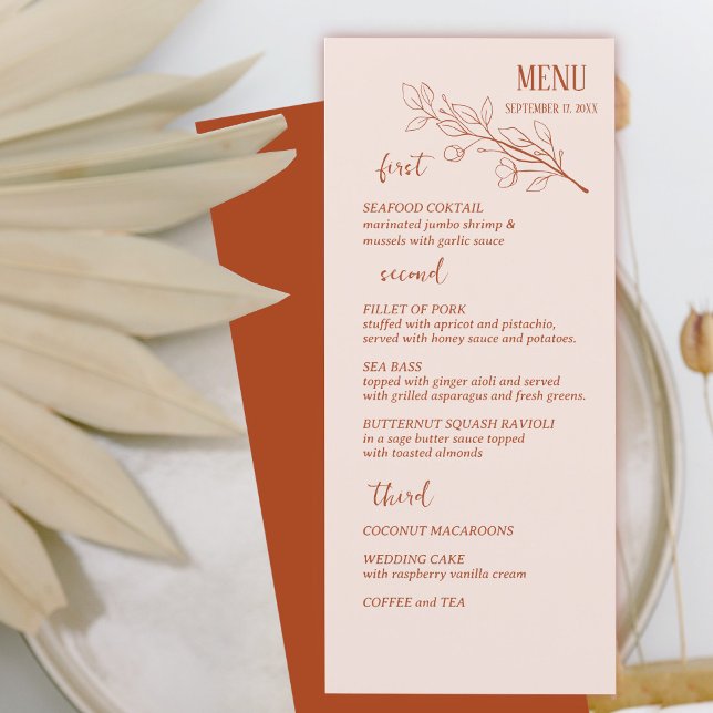 Terracotta Simple Boho Floral Wedding Menu (Creator Uploaded)