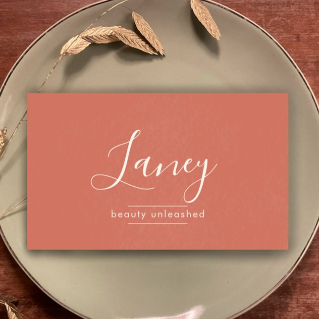 Terracotta Simple Boho QR Code Beauty Professional Business Card (Personalize this elegant script textured terracotta professional business card template.)