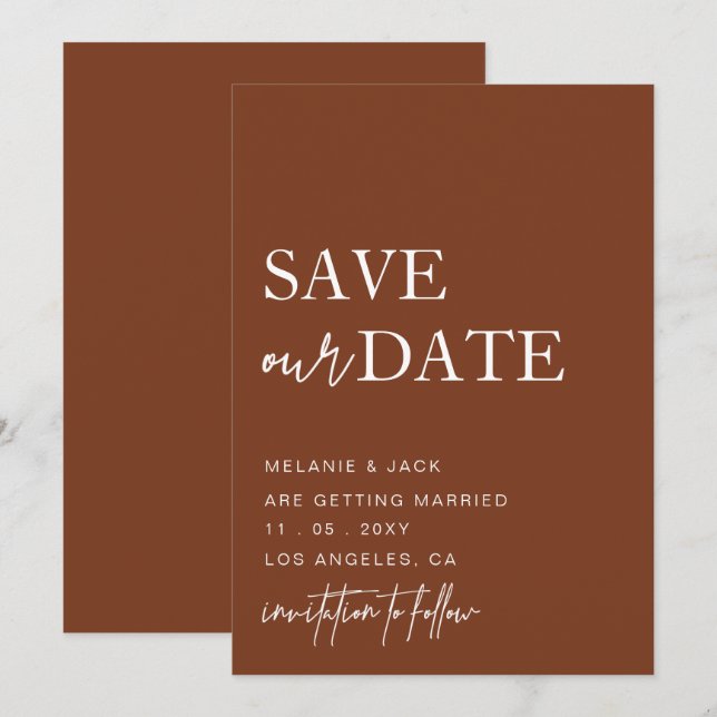 Terracotta Simple Calligraphy Save The Date (Front/Back)