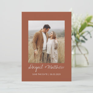 Terracotta Simple Handwritten Save The Date Photo  Invitation