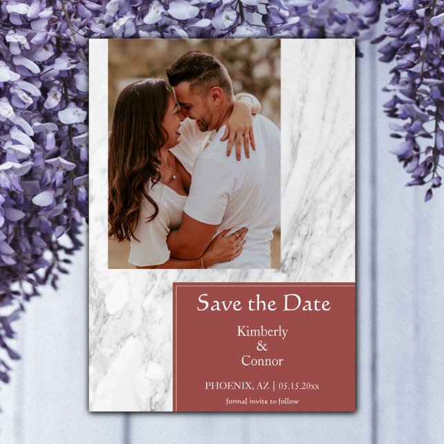 Terracotta Simple Marbled Photo Save The Date (Terracotta Simple Marbled Photo Save the Date)