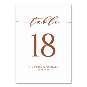 Terracotta Simple Minimalist Script Wedding Table Number