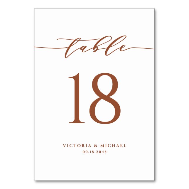 Terracotta Simple Minimalist Script Wedding Table Number (Front)