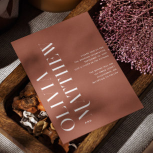 Terracotta simple minimalist wedding + QR details Invitation