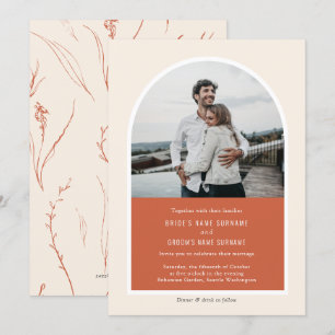 Terracotta Simple Modern Arch Photo Wedding Invita Invitation