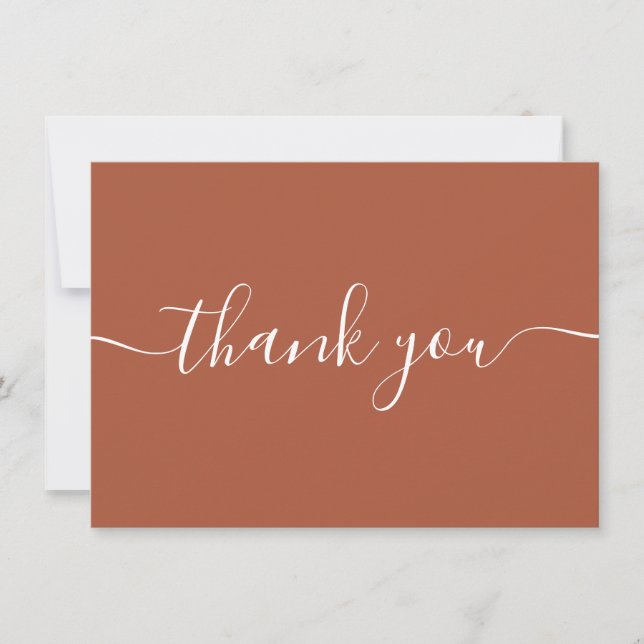 Terracotta Simple Modern Elegant Script Thank You Card (Front)