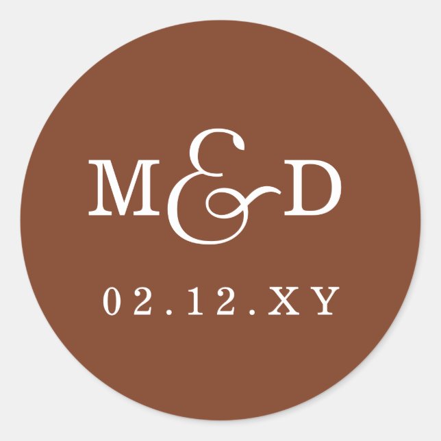 Terracotta Simple Modern Monogram Wedding Classic Round Sticker (Front)