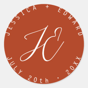 Terracotta Simple Monogram Modern Minimal Script Classic Round Sticker