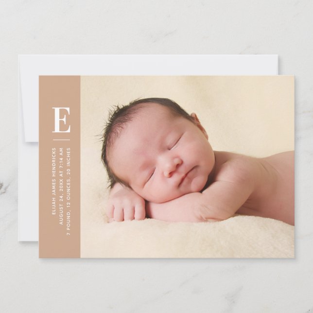 Terracotta Simple Monogram Photo Birth Announcement (Front)