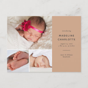 Terracotta Simple Multi-Photo Birth Announcement Postcard