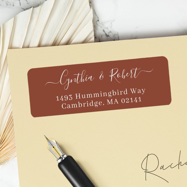Terracotta Simple Script Wedding Return Address Label (Creator Uploaded)