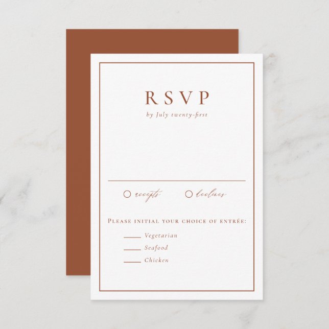 Terracotta Simple Typography Formal Wedding RSVP Card (Front/Back)