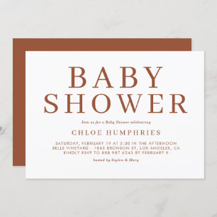 Terracotta Simple Typography Stripes Baby Shower Invitation