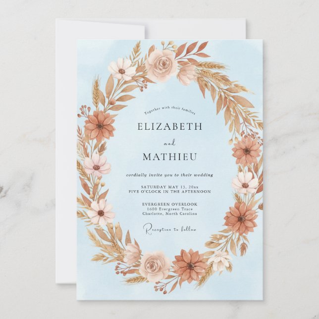 Terracotta Sky Wreath Wedding Invitation (Front)