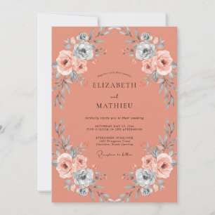Terracotta Slate Blossom Wedding Invitation