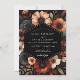 Terracotta & Slate Moody Floral Wedding Invitation
