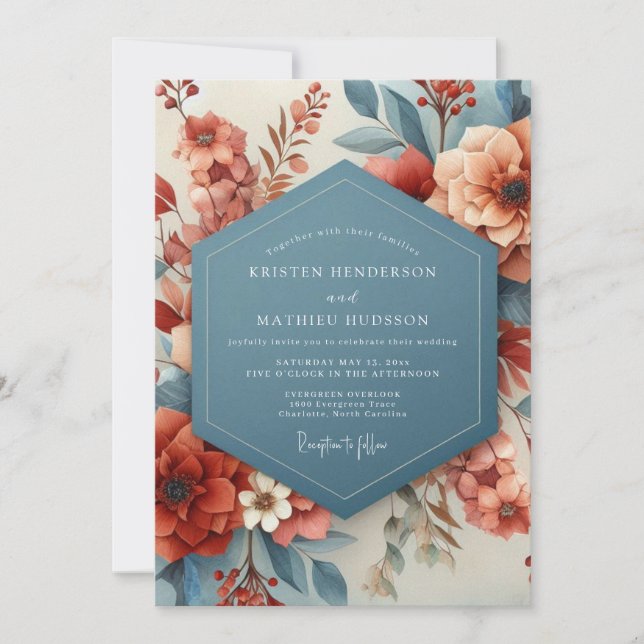 Terracotta & Slate Painterly Wedding Invitation (Front)