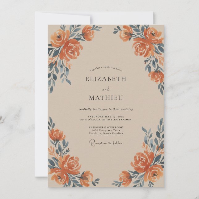 Terracotta Slate Rose Wedding Invitation (Front)