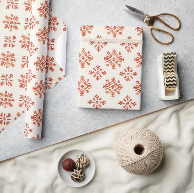 Terracotta Snowflake Pattern Holiday Christmas Wrapping Paper (Crafts)